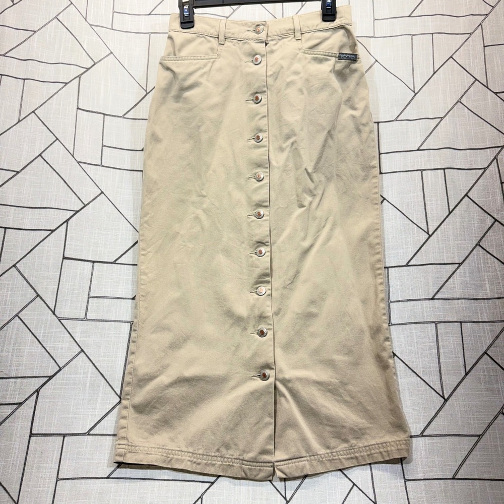 Rockies Button Down Maxi Skirt 7 Tan Khaki Denim High Waist Western Cotton‎